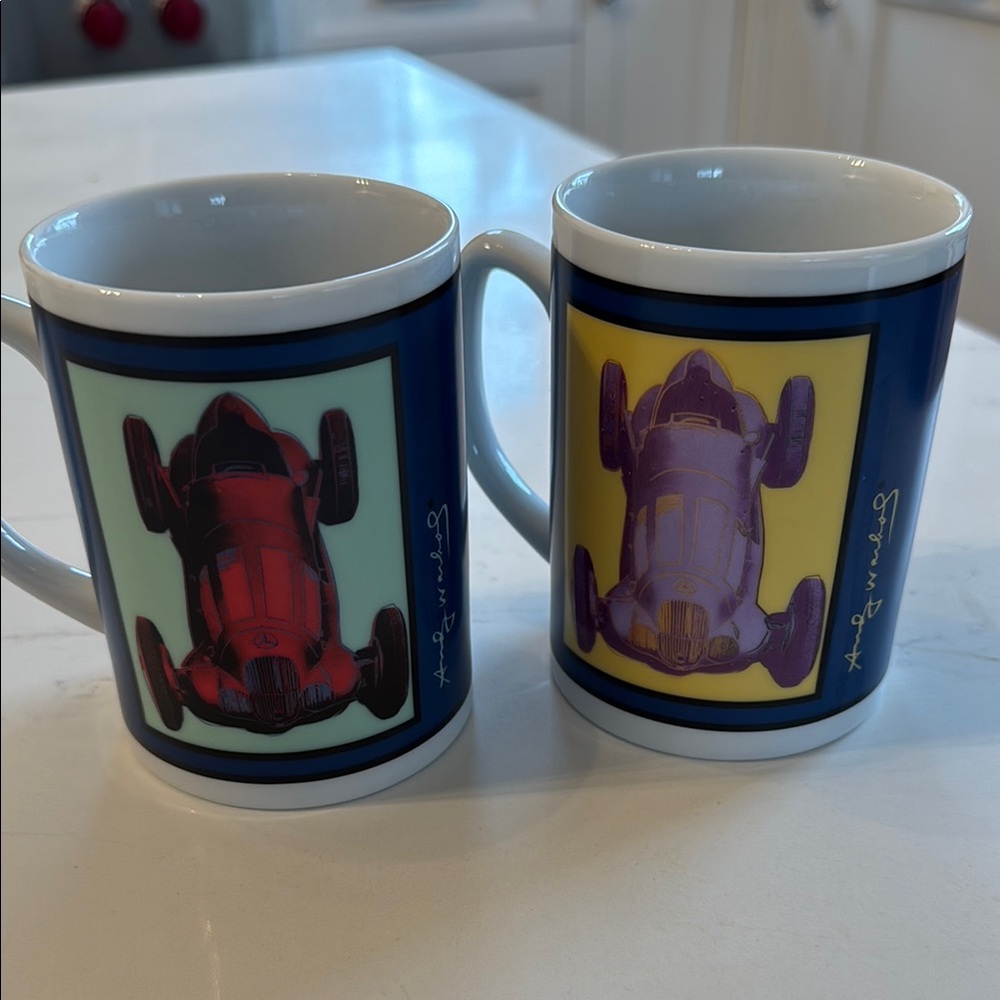 Mercedes Benz Any Warhol Blue and Yellow Car Design Mugs